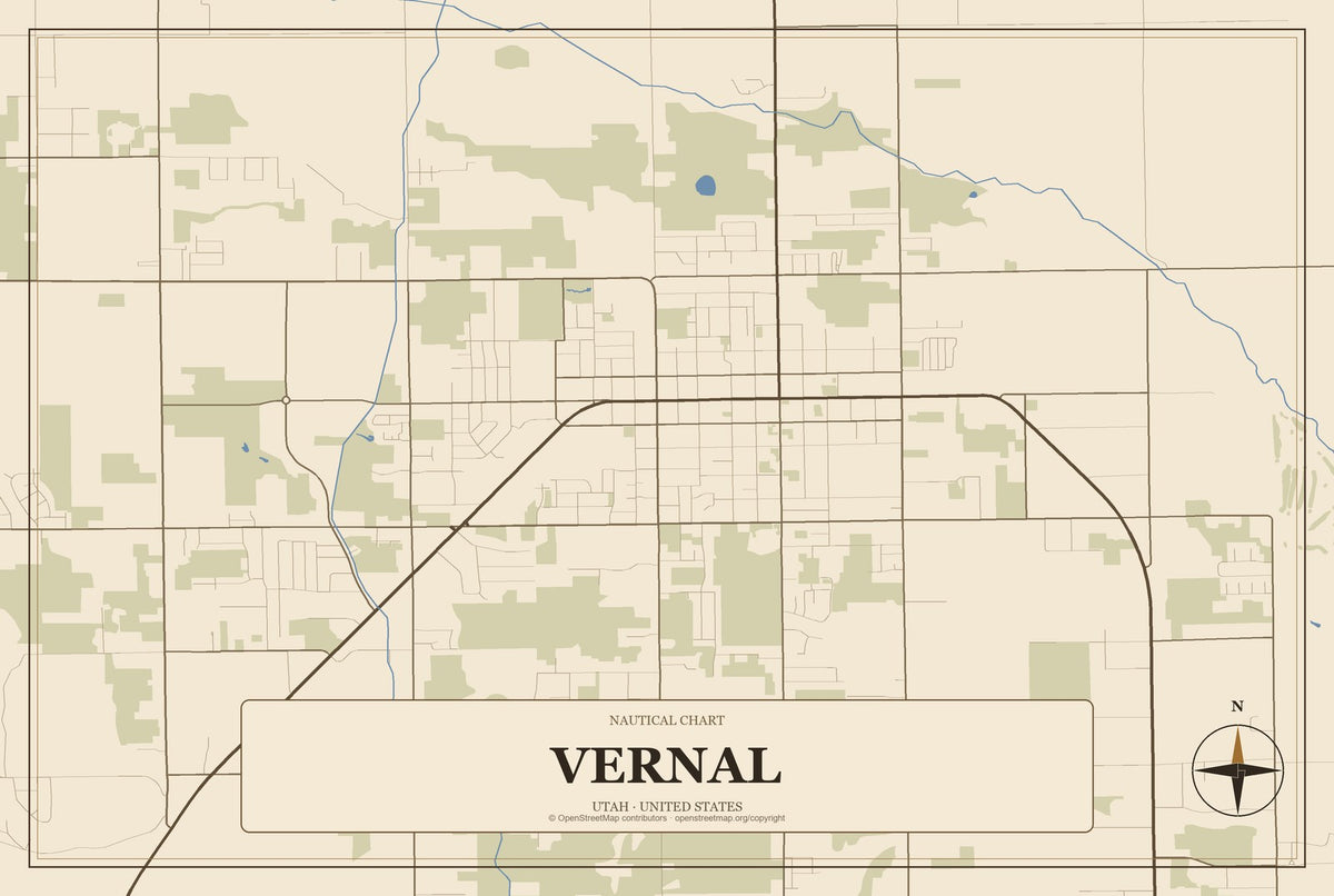 Vernal, Utah City Map Aluminum Sign in Heritage Nautical style