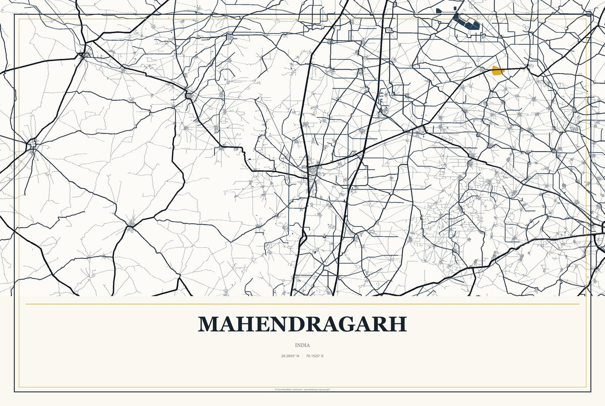 Mahendragarh, India City Map Aluminum Sign in Citrine Modern style