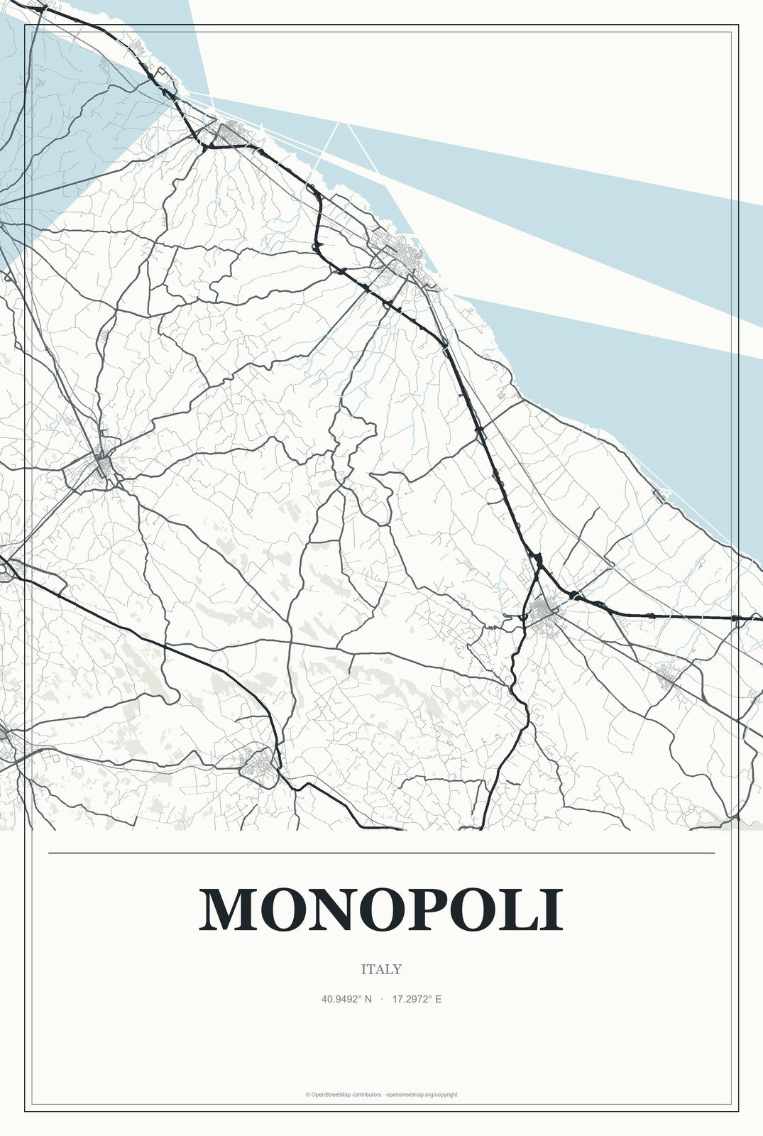 Monopoli, Italy City Map Aluminum Sign in Gallery Air style