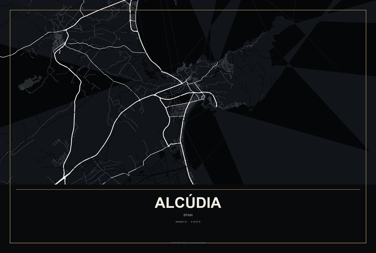 Alcúdia, Spain City Map Aluminum Sign in Metropolitan Noir style