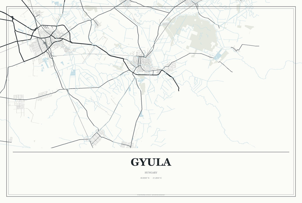Gyula, Hungary City Map Aluminum Sign in Gallery Air style