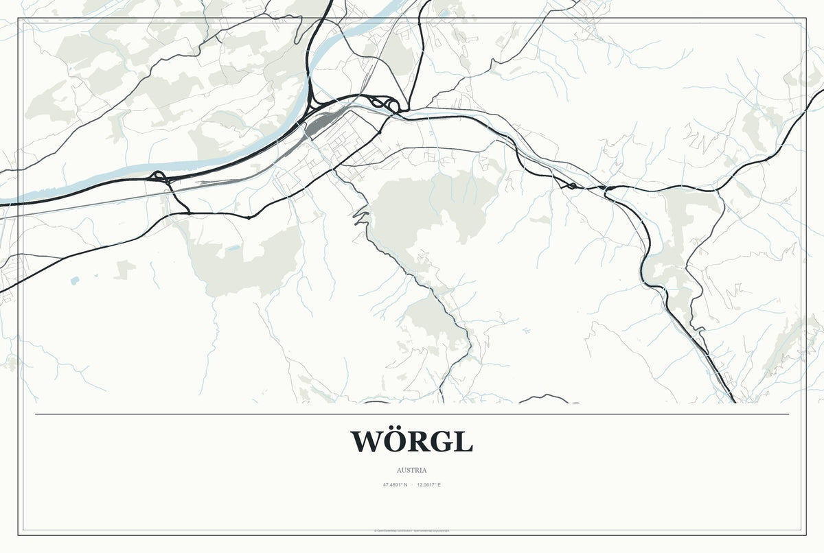Wörgl, Austria City Map Aluminum Sign in Gallery Air style