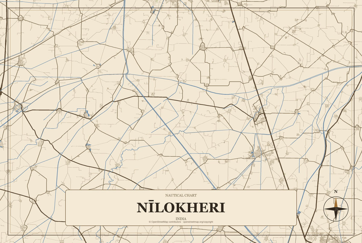 Nīlokheri, India City Map Aluminum Sign in Heritage Nautical style