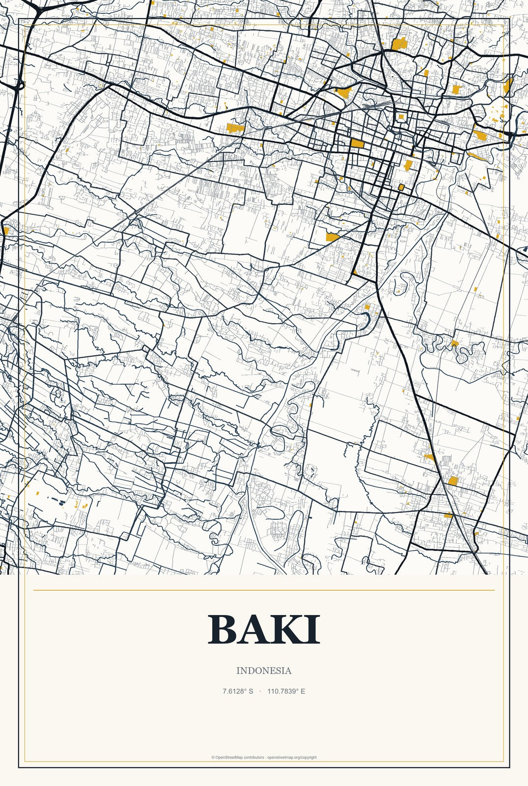 Baki, Indonesia City Map Aluminum Sign in Citrine Modern style