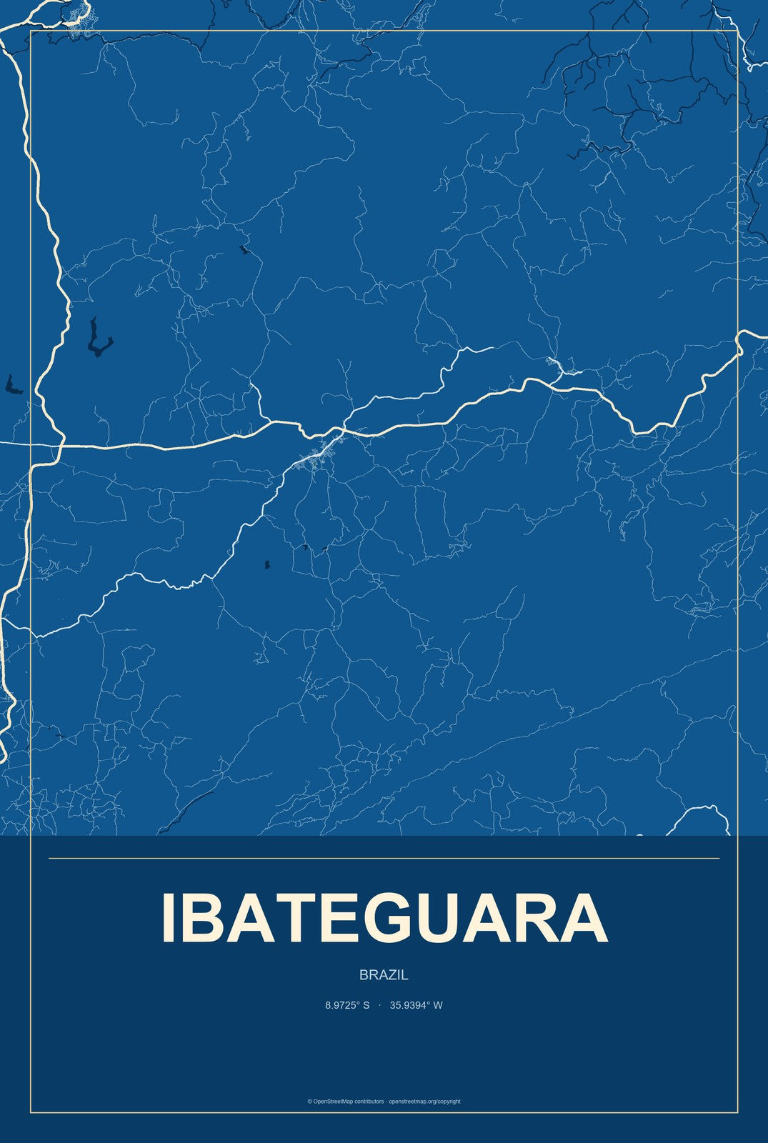Ibateguara, Brazil City Map Aluminum Sign in Harbor Cobalt style