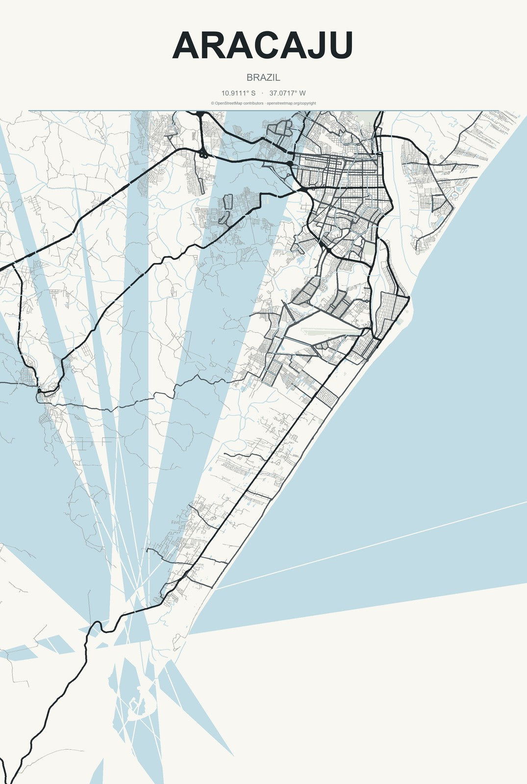 Aracaju, Brazil City Map Aluminum Sign in Headline Atlas style