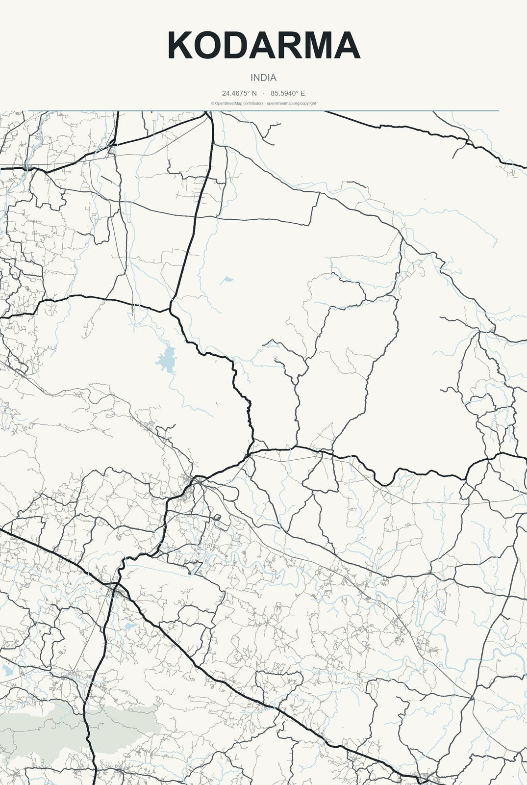 Kodarma, India City Map Aluminum Sign in Headline Atlas style