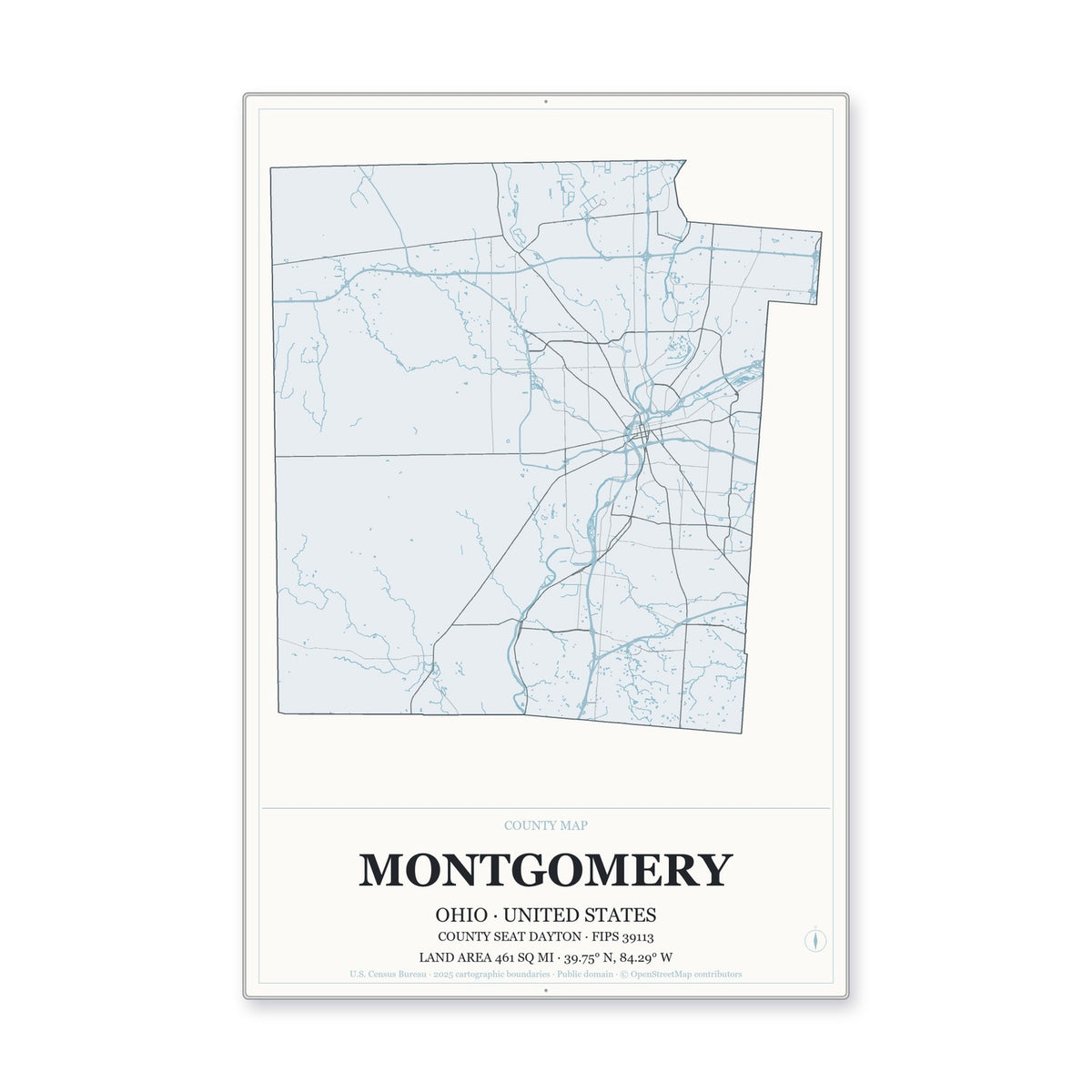 Montgomery County, Ohio Map Aluminum Sign in Gallery Air style