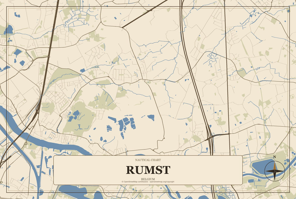 Rumst, Belgium City Map Aluminum Sign in Heritage Nautical style