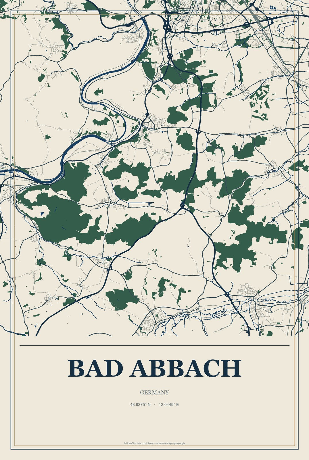 Bad Abbach, Germany City Map Aluminum Sign in Coastal Cutout style