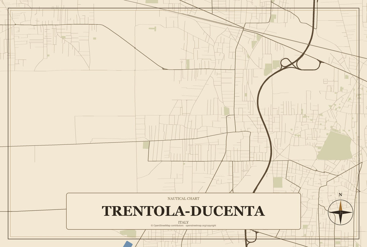 Trentola-Ducenta, Italy City Map Aluminum Sign in Heritage Nautical style