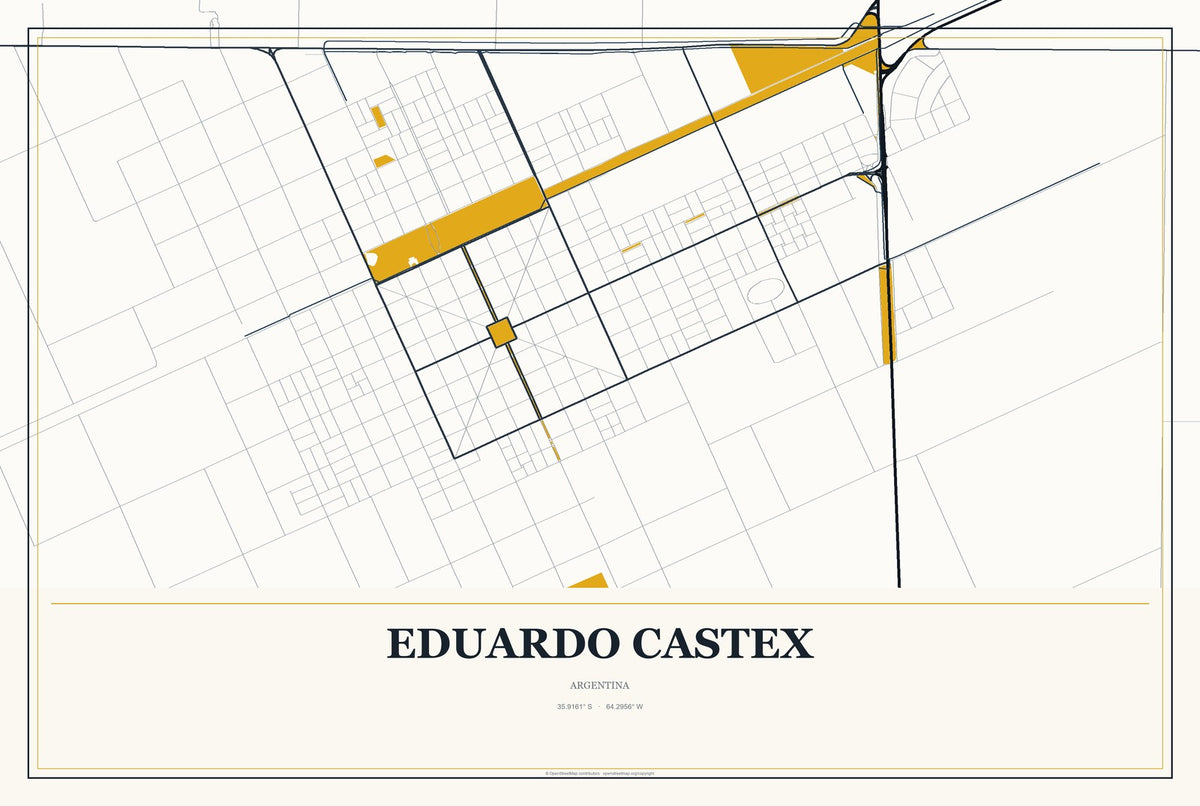 Eduardo Castex, Argentina City Map Aluminum Sign in Citrine Modern style