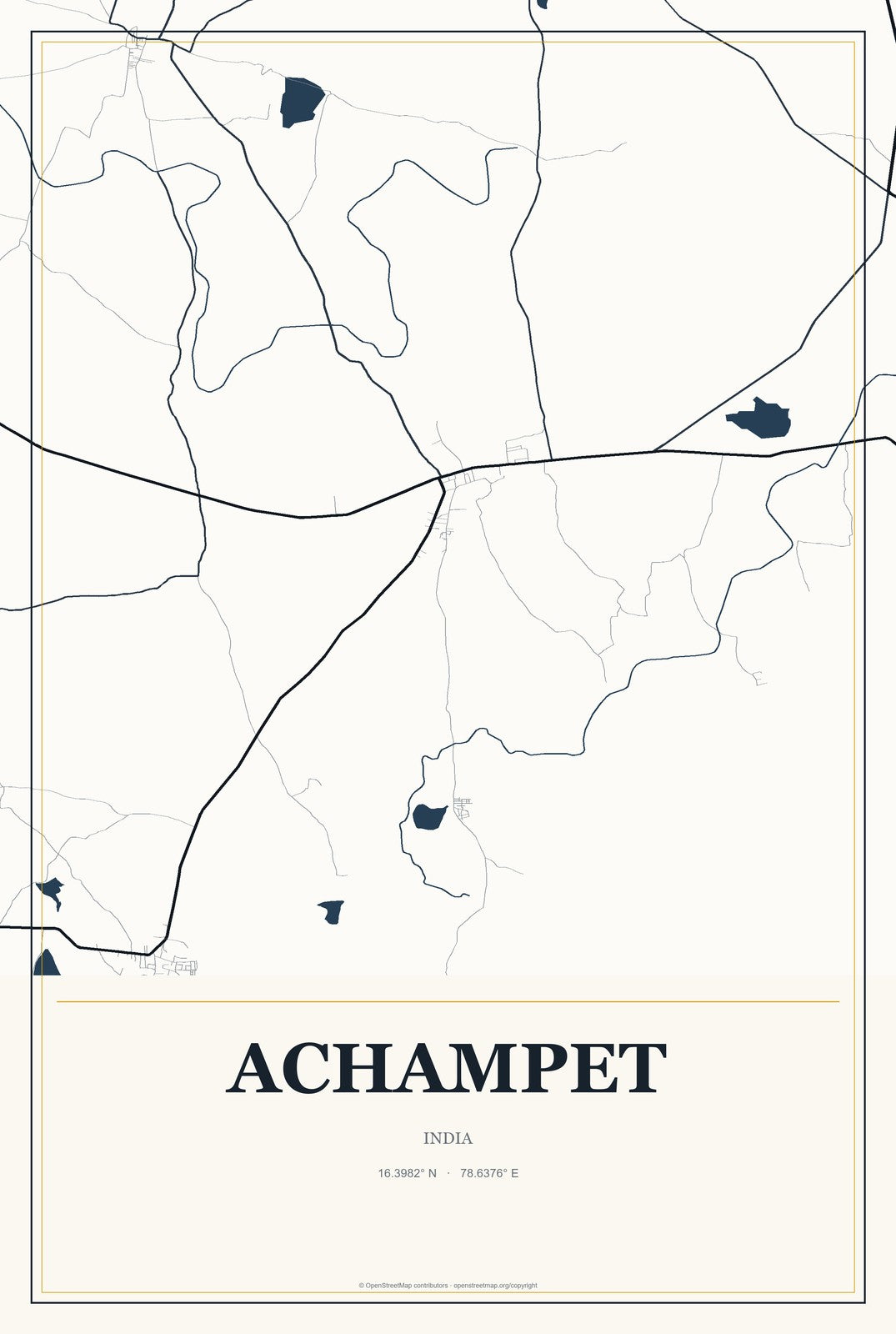 Achampet, India City Map Aluminum Sign in Citrine Modern style