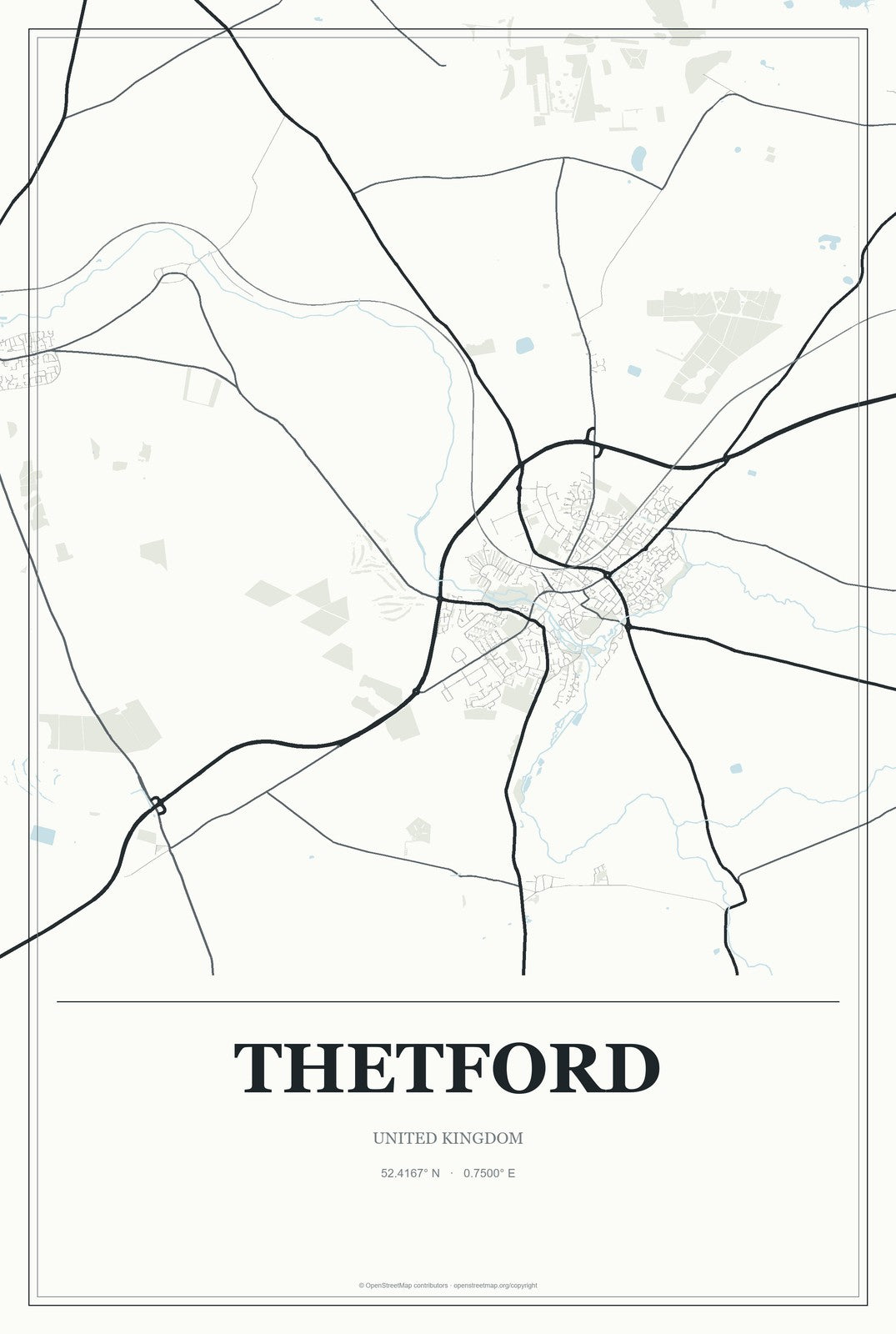 Thetford, United Kingdom City Map Aluminum Sign in Gallery Air style