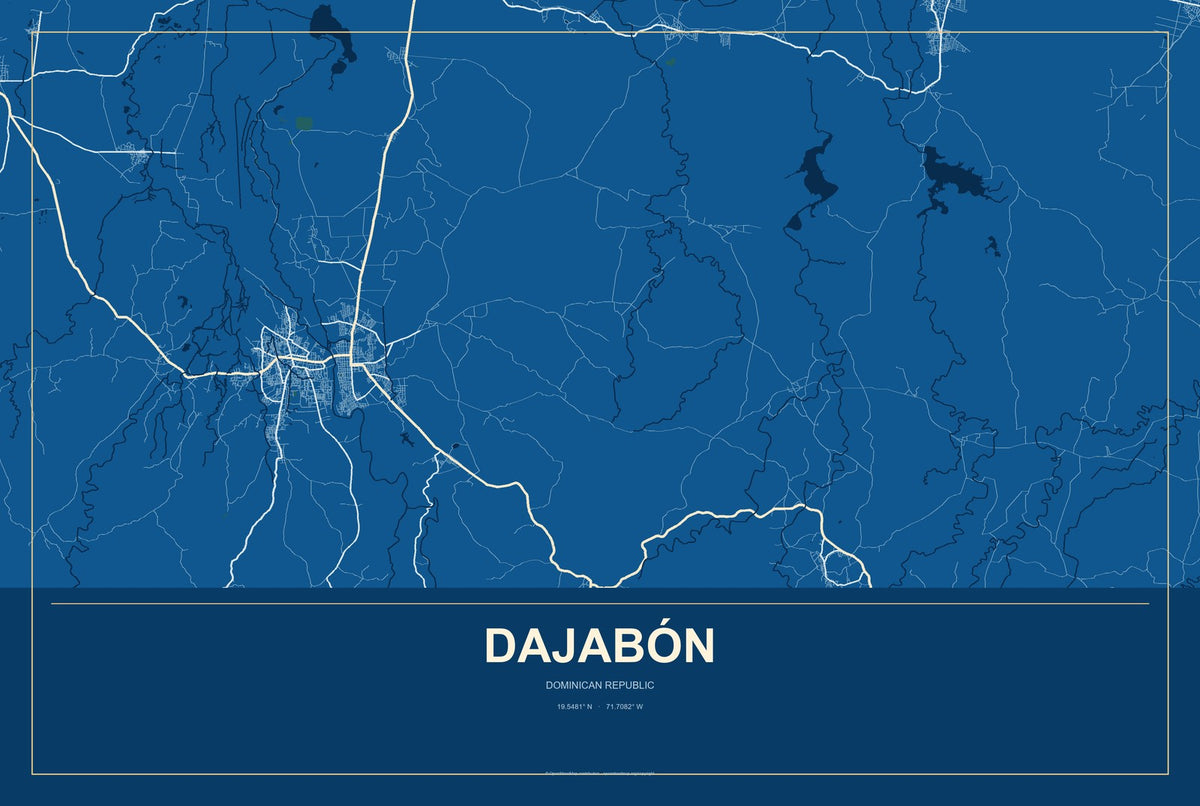 Dajabón, Dominican Republic City Map Aluminum Sign in Harbor Cobalt style