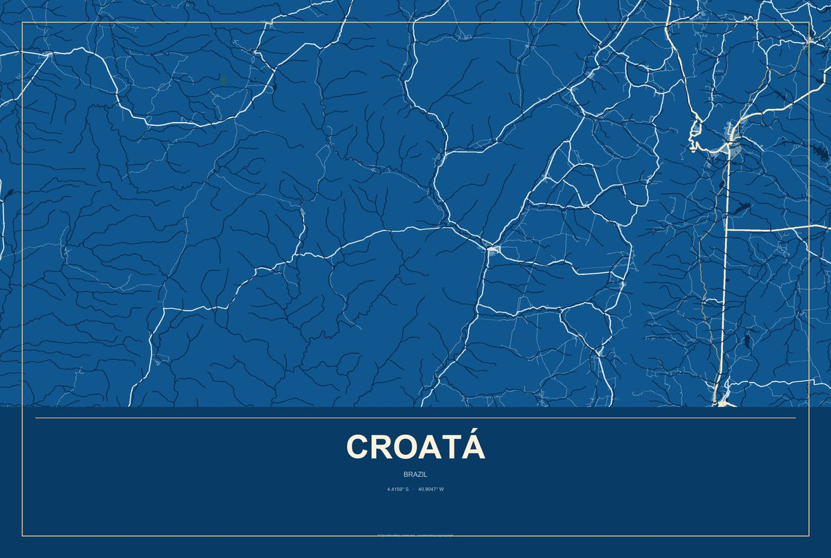 Croatá, Brazil City Map Aluminum Sign in Harbor Cobalt style
