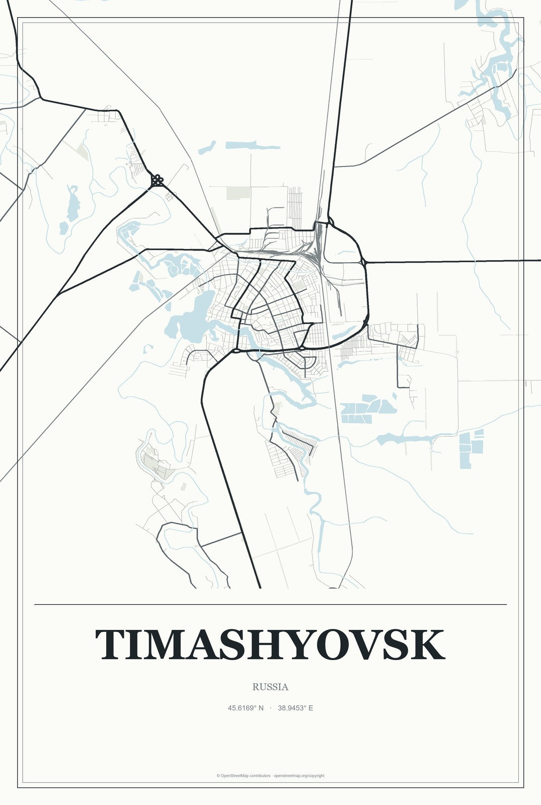 Timashyovsk, Russia City Map Aluminum Sign in Gallery Air style