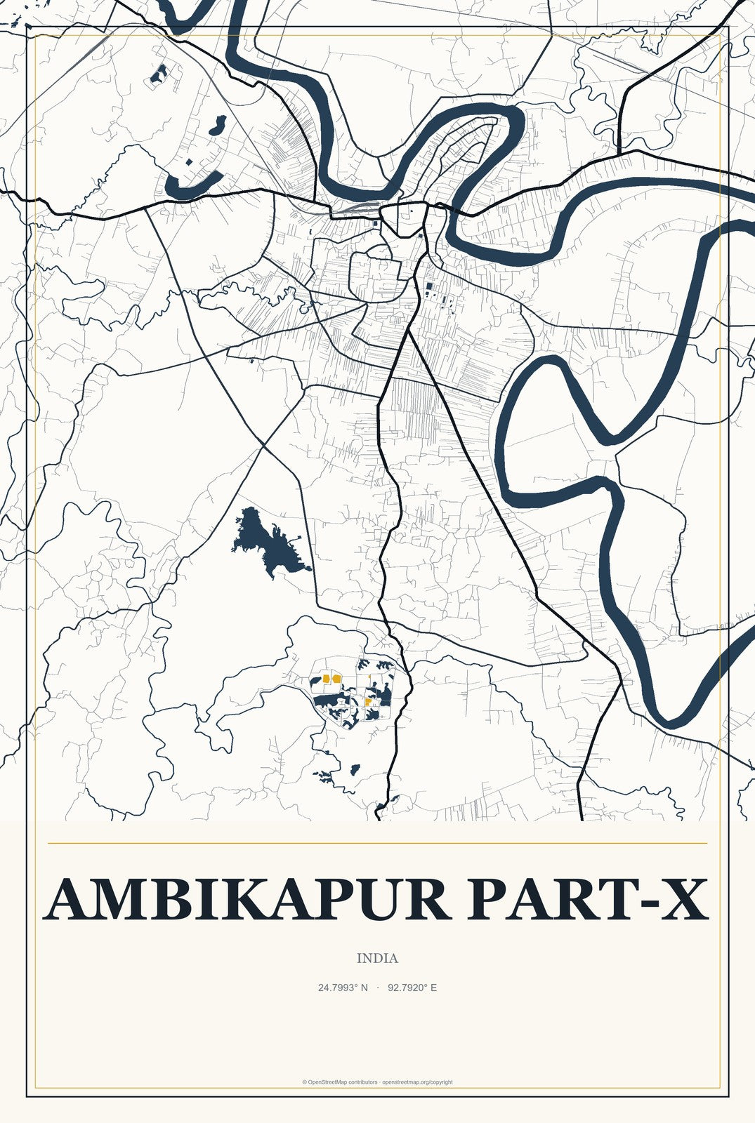 Ambikapur Part-X, India City Map Aluminum Sign in Citrine Modern style