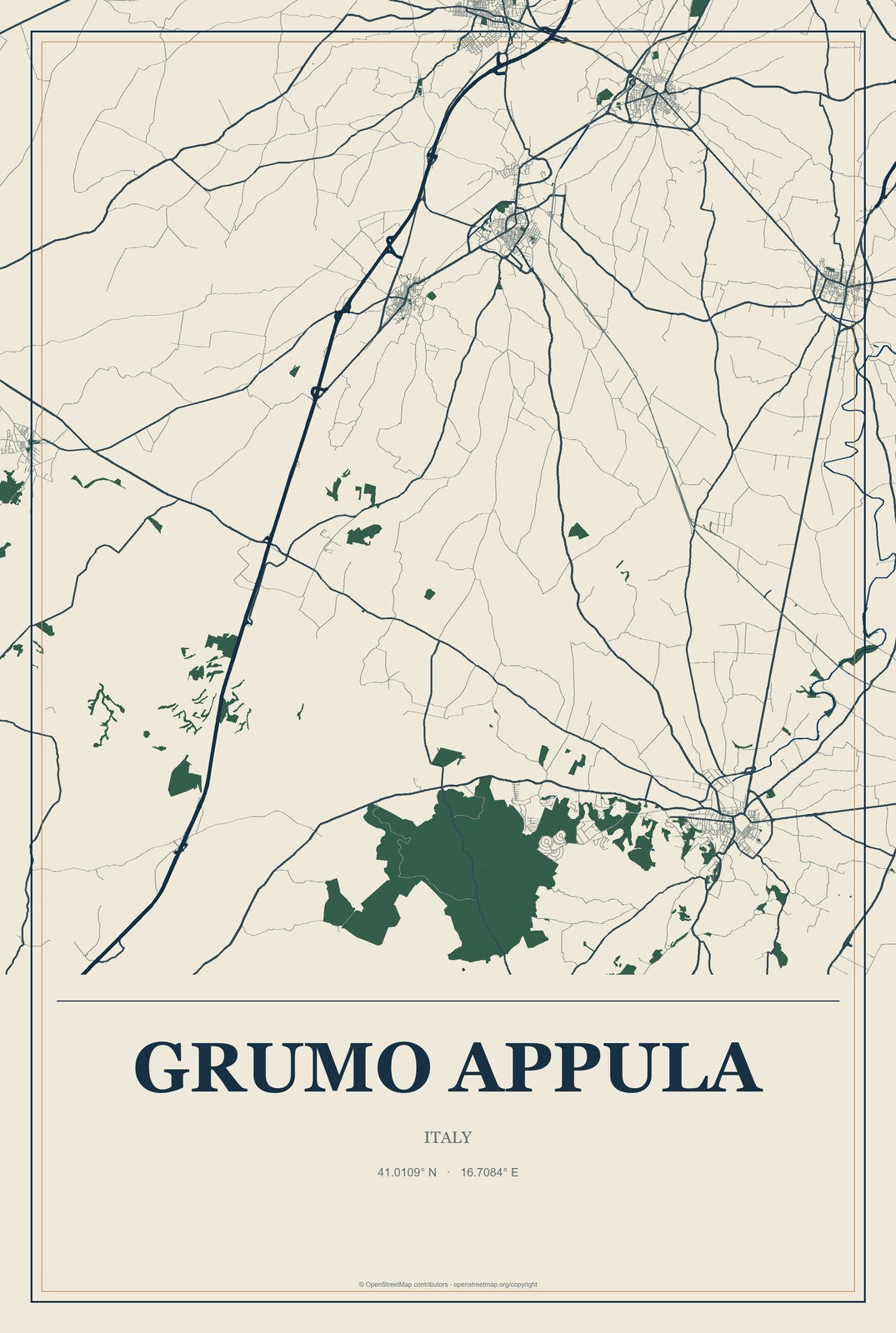 Grumo Appula, Italy City Map Aluminum Sign in Coastal Cutout style