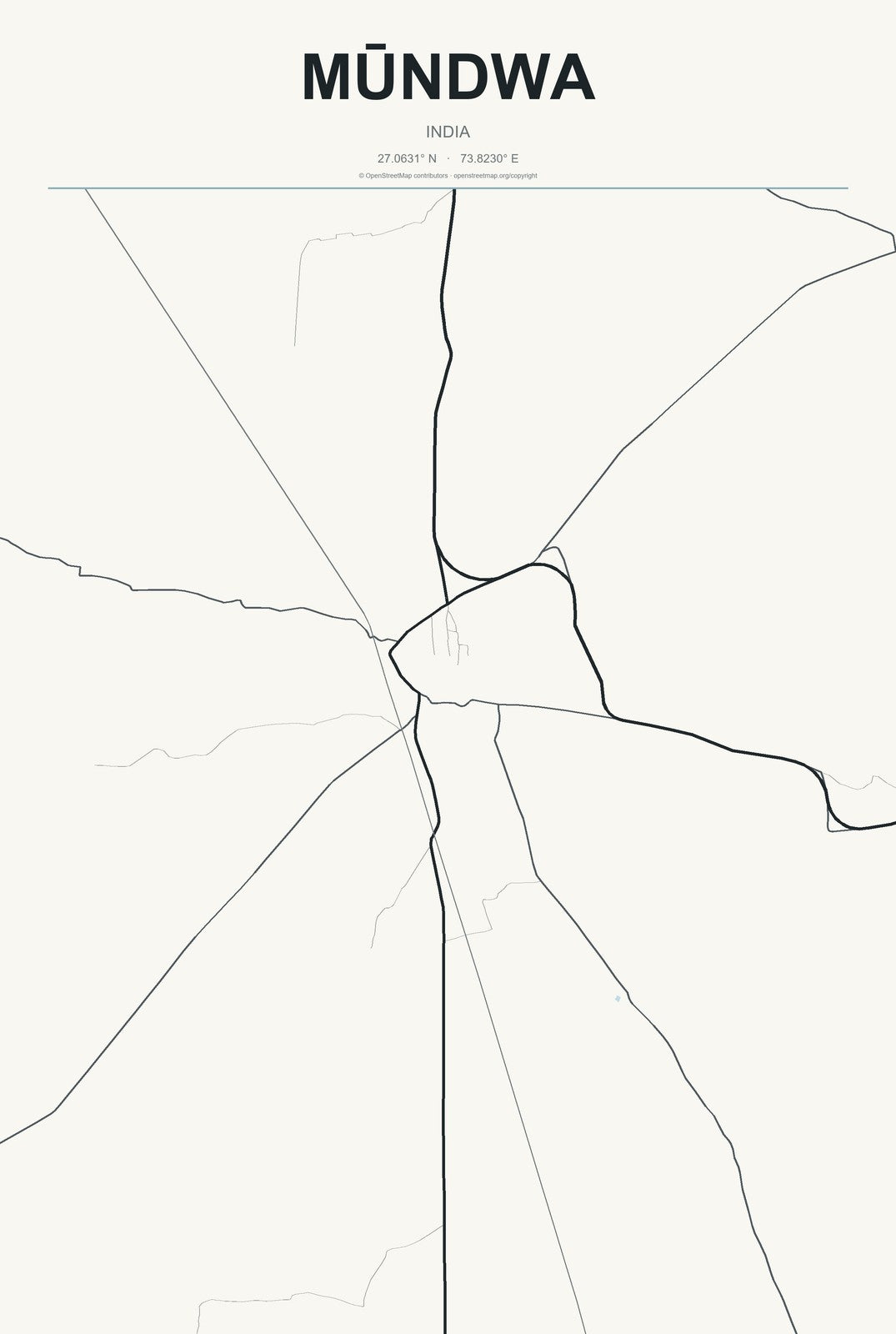 Mūndwa, India City Map Aluminum Sign in Headline Atlas style