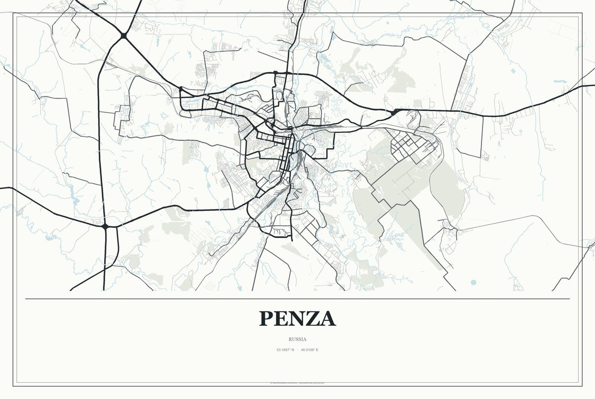 Penza, Russia City Map Aluminum Sign in Gallery Air style