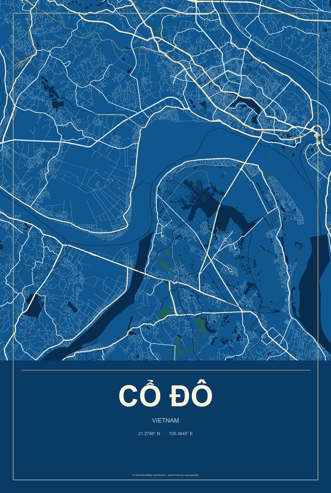 Cổ Đô, Vietnam City Map Aluminum Sign in Harbor Cobalt style
