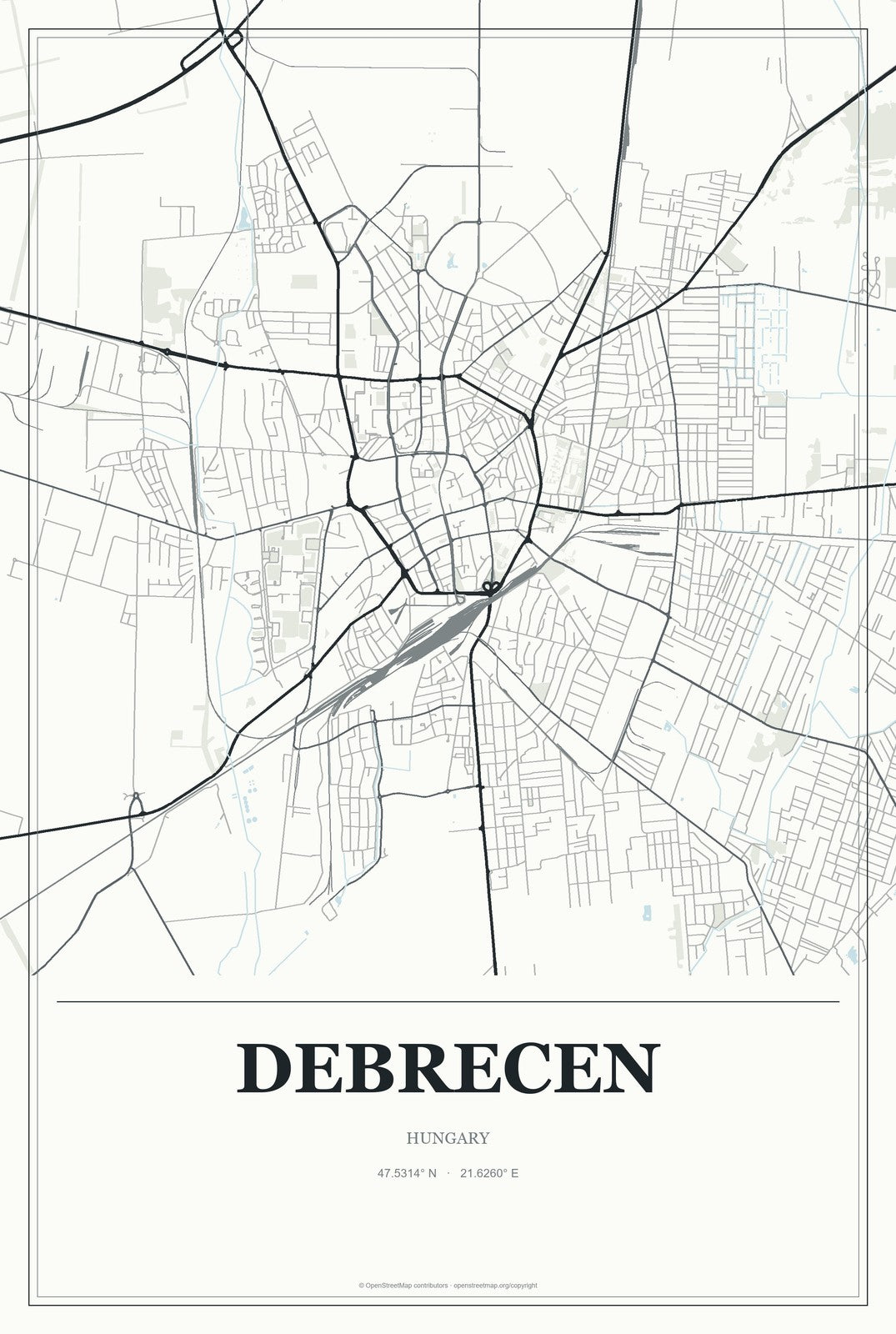 Debrecen, Hungary City Map Aluminum Sign in Gallery Air style