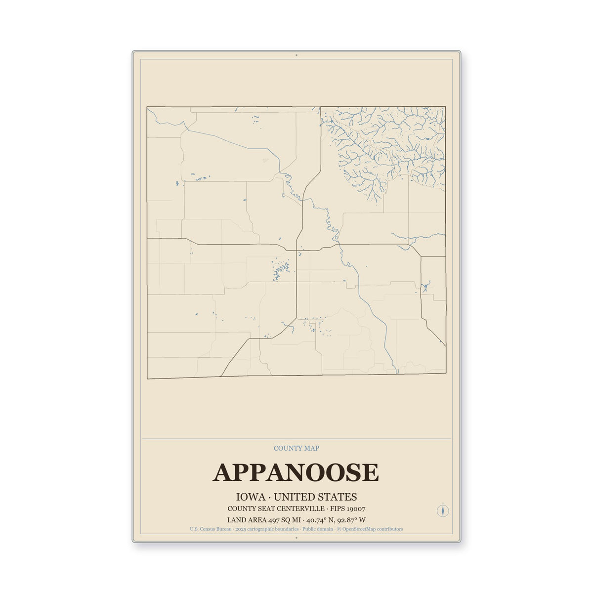 Appanoose County, Iowa Map Aluminum Sign in Heritage Nautical style