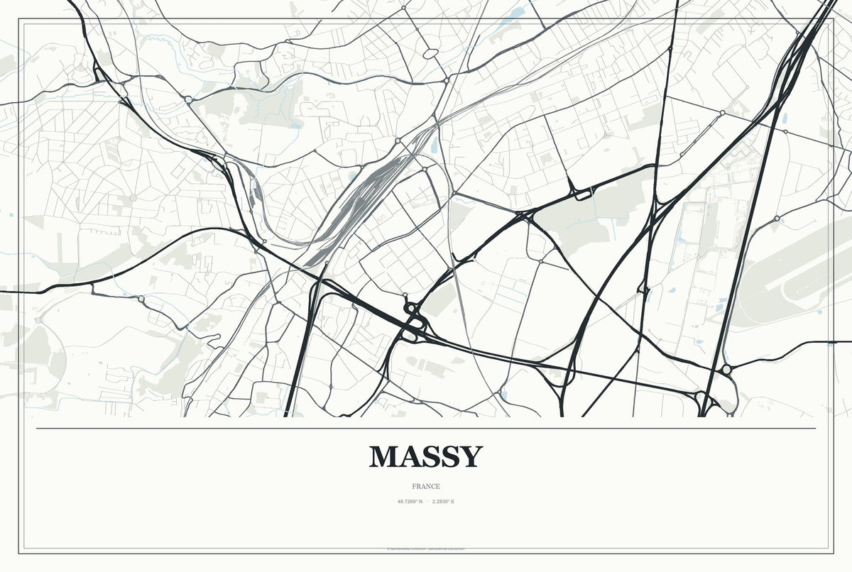 Massy, France City Map Aluminum Sign in Gallery Air style