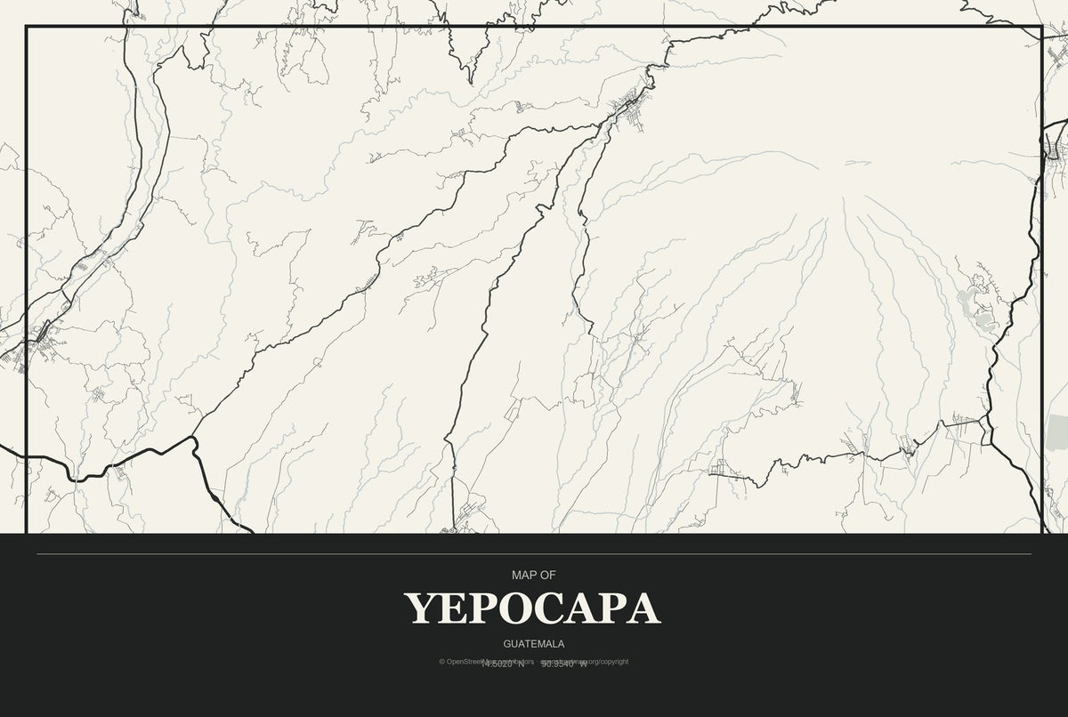 Yepocapa, Guatemala City Map Aluminum Sign in Museum Plaque style