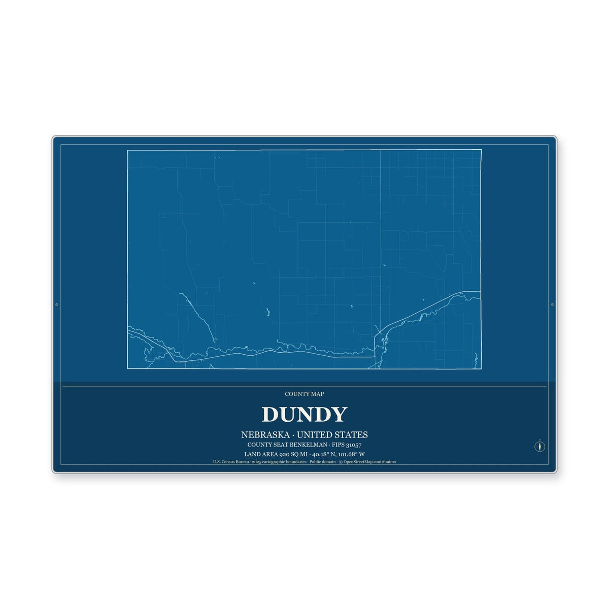 Dundy County, Nebraska Map Aluminum Sign in Harbor Cobalt style