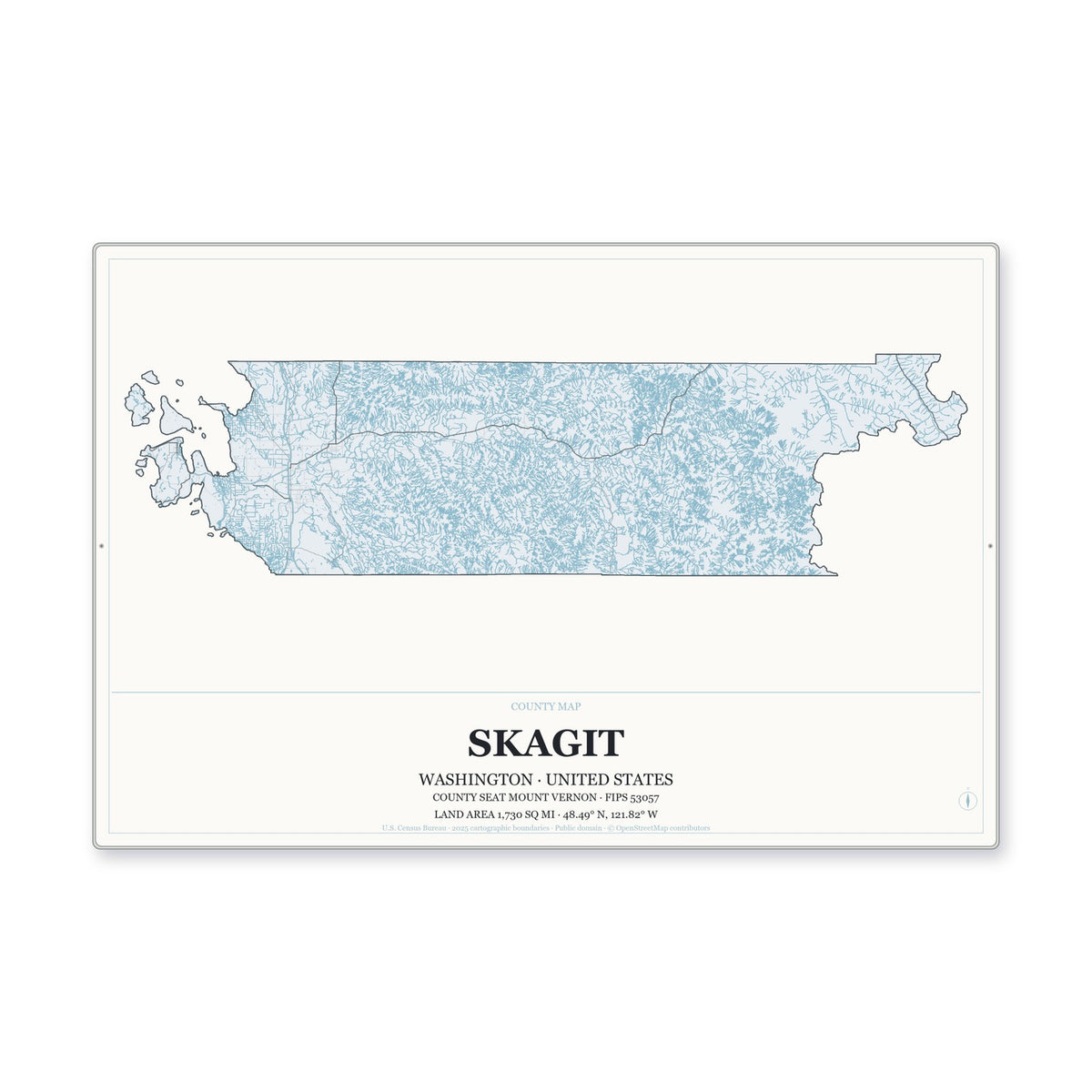 Skagit County, Washington Map Aluminum Sign in Gallery Air style