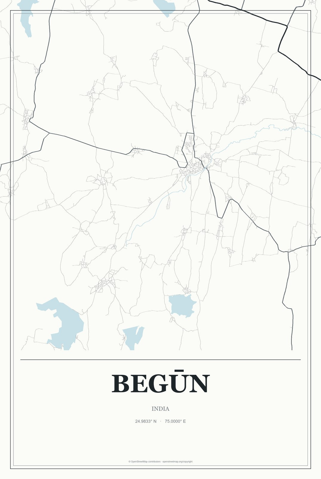 Begūn, India City Map Aluminum Sign in Gallery Air style