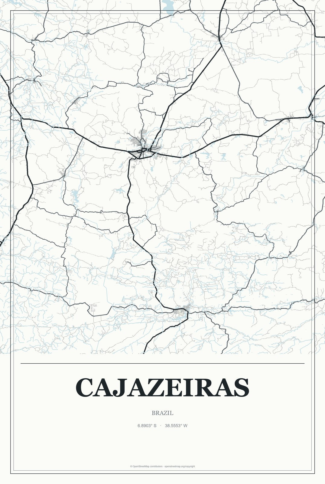 Cajazeiras, Brazil City Map Aluminum Sign in Gallery Air style