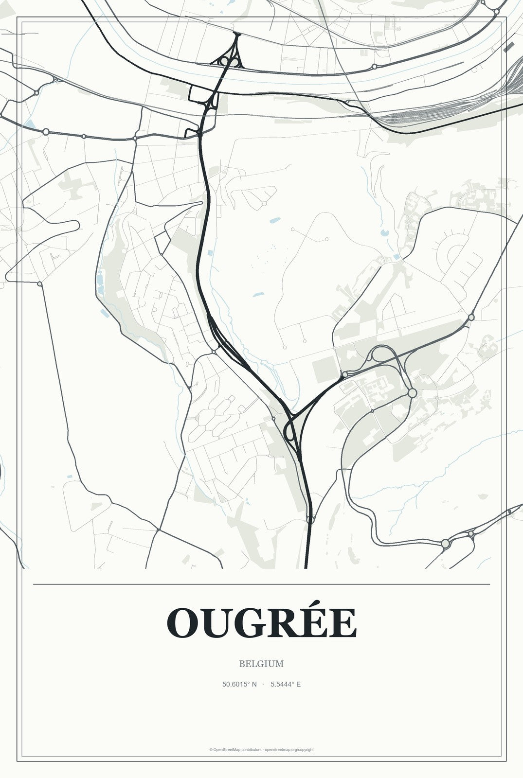 Ougrée, Belgium City Map Aluminum Sign in Gallery Air style