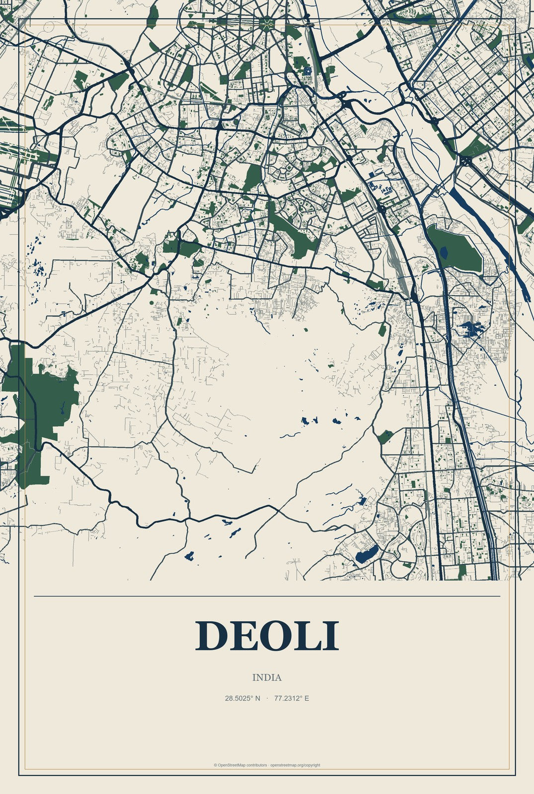 Deoli, Maharashtra, India City Map Aluminum Sign in Coastal Cutout style