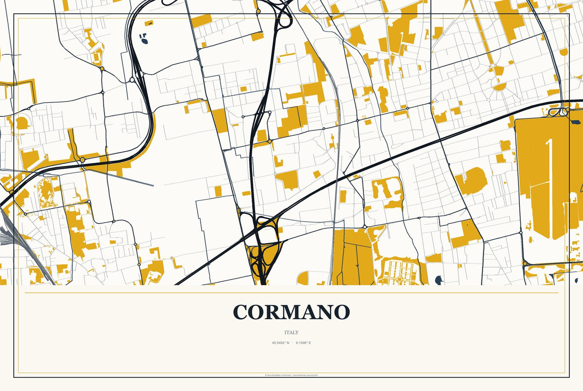Cormano, Italy City Map Aluminum Sign in Citrine Modern style