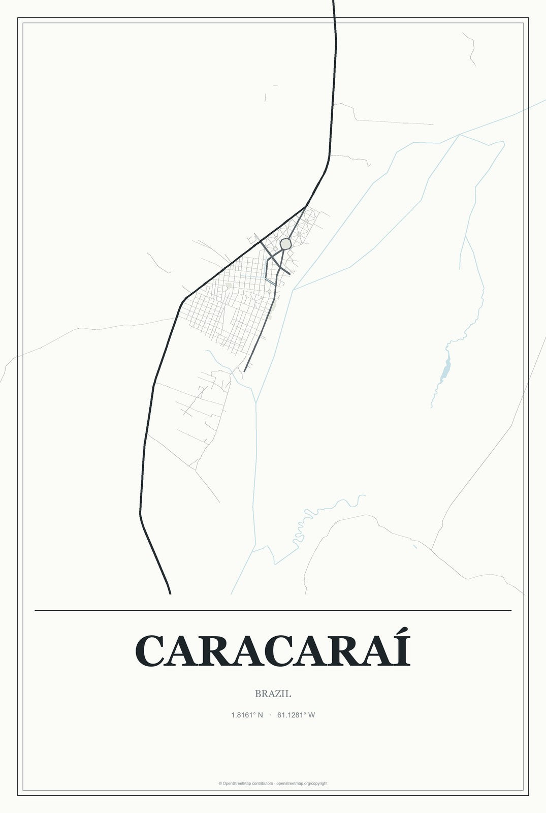 Caracaraí, Brazil City Map Aluminum Sign in Gallery Air style