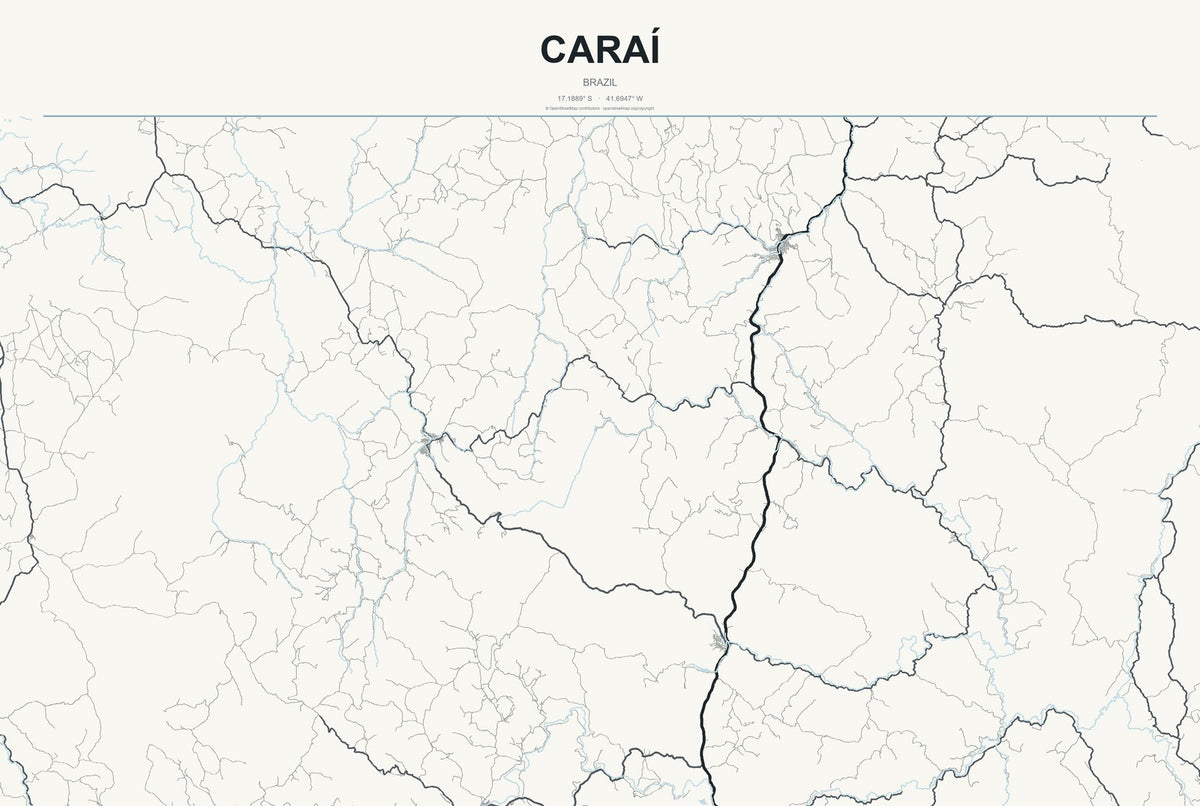 Caraí, Brazil City Map Aluminum Sign in Headline Atlas style