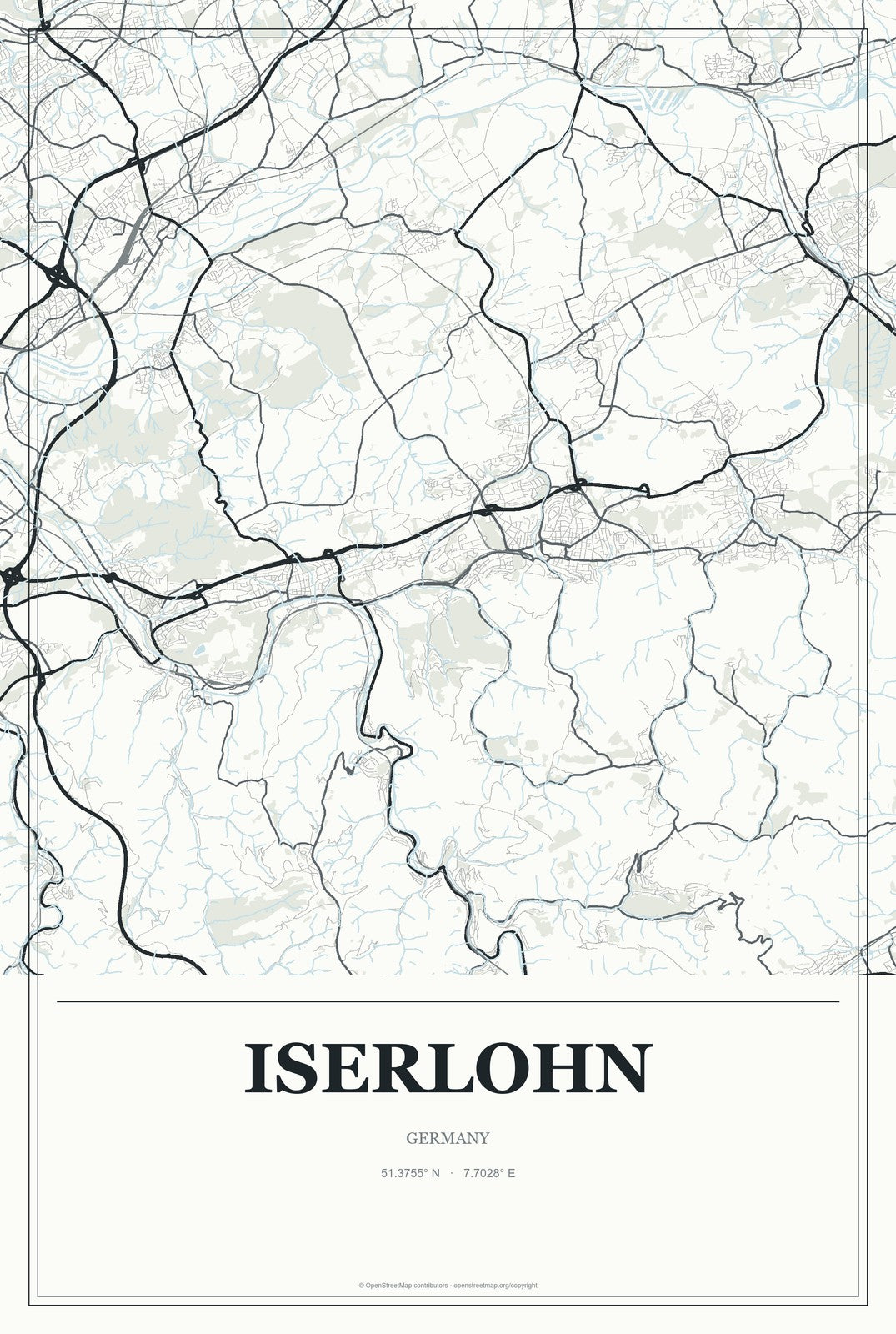 Iserlohn, Germany City Map Aluminum Sign in Gallery Air style