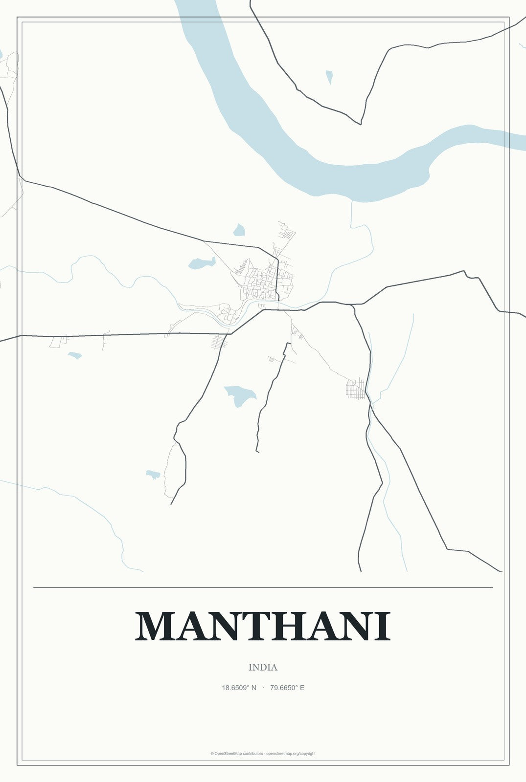 Manthani, India City Map Aluminum Sign in Gallery Air style