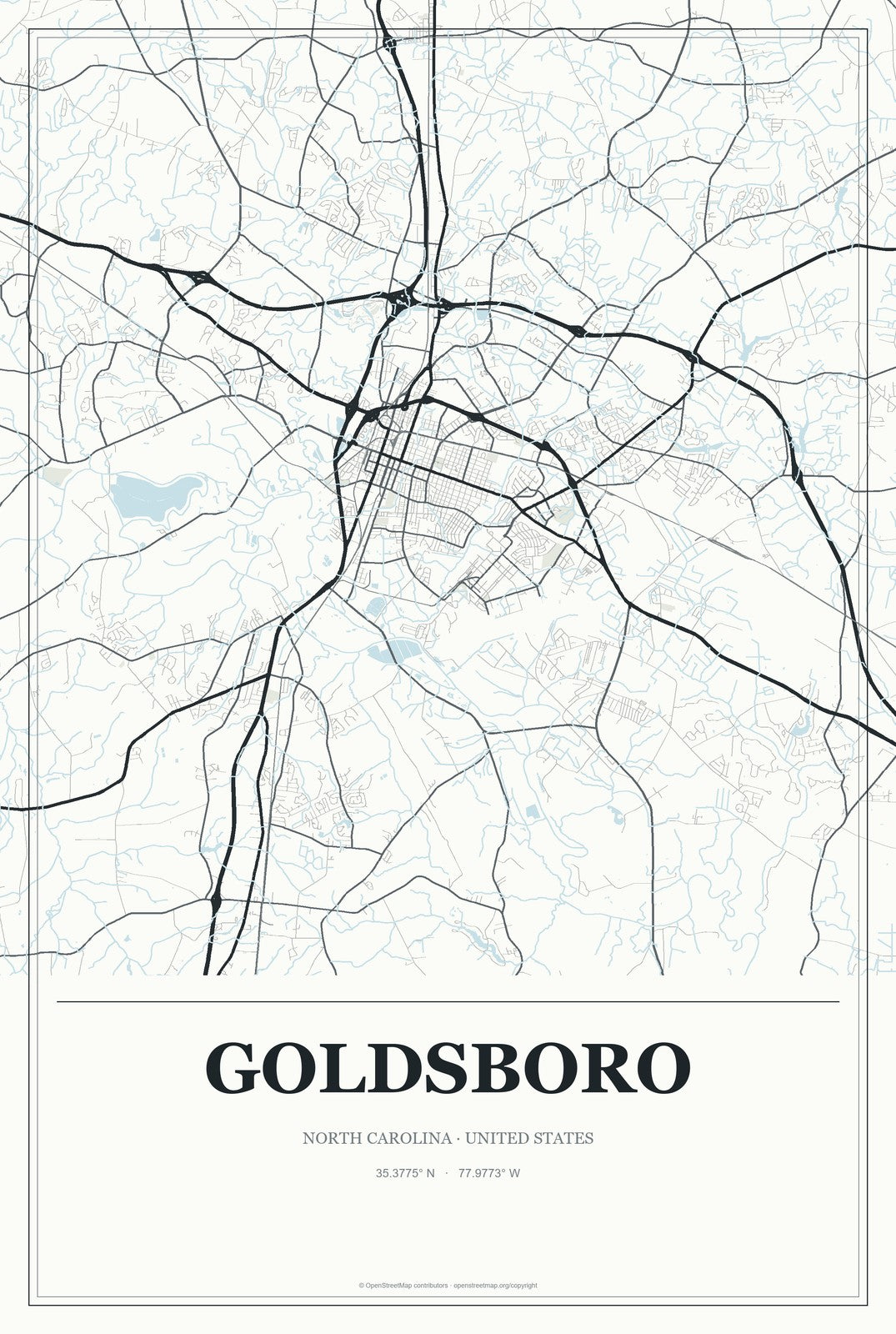 Goldsboro, North Carolina City Map Aluminum Sign in Gallery Air style