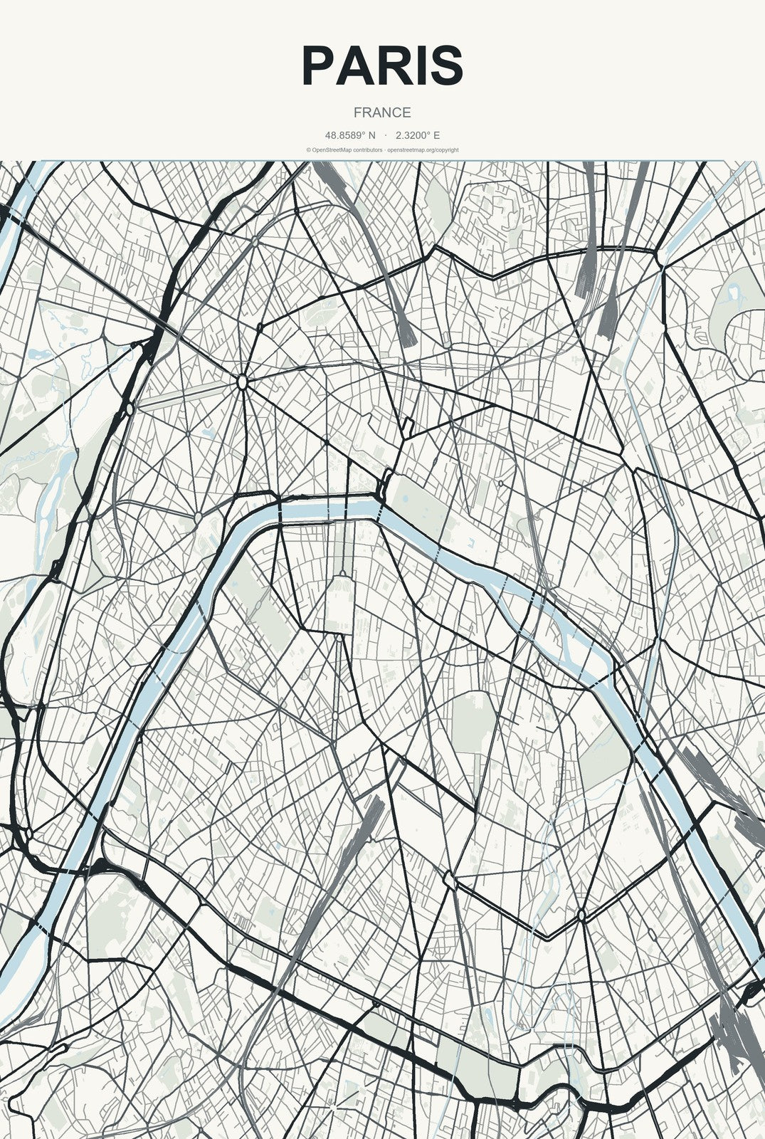Paris, France City Map Aluminum Sign in Headline Atlas style