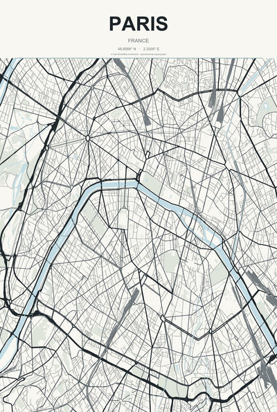 Paris, France City Map Aluminum Sign in Headline Atlas style