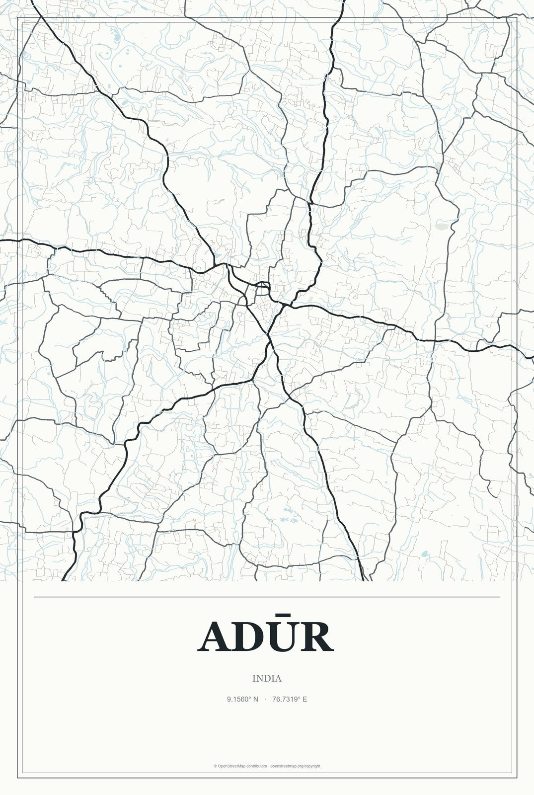 Adūr, India City Map Aluminum Sign in Gallery Air style