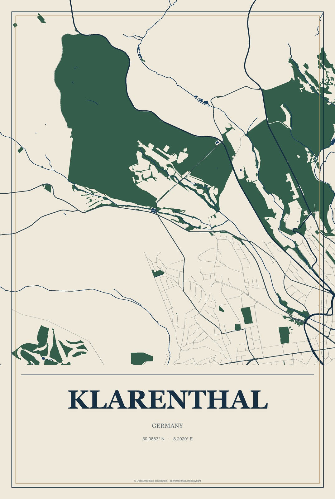 Klarenthal, Germany City Map Aluminum Sign in Coastal Cutout style