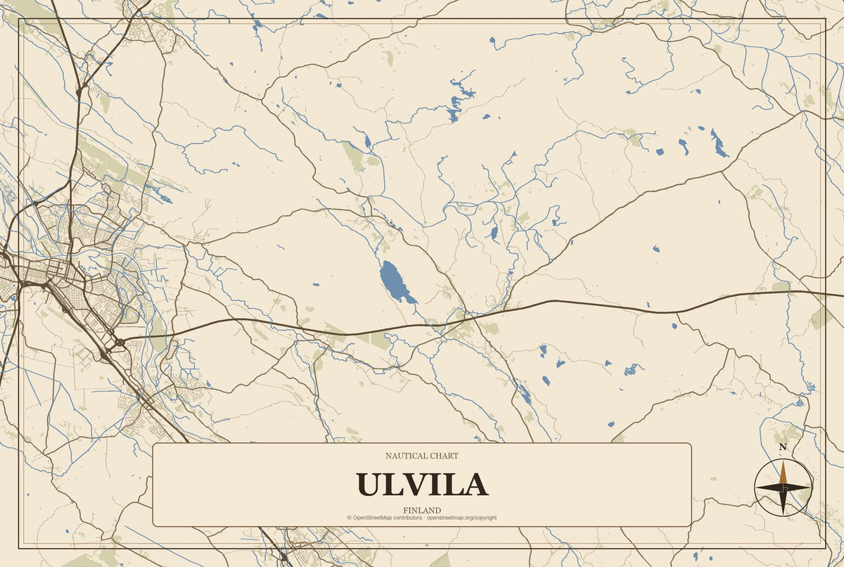 Ulvila, Finland City Map Aluminum Sign in Heritage Nautical style