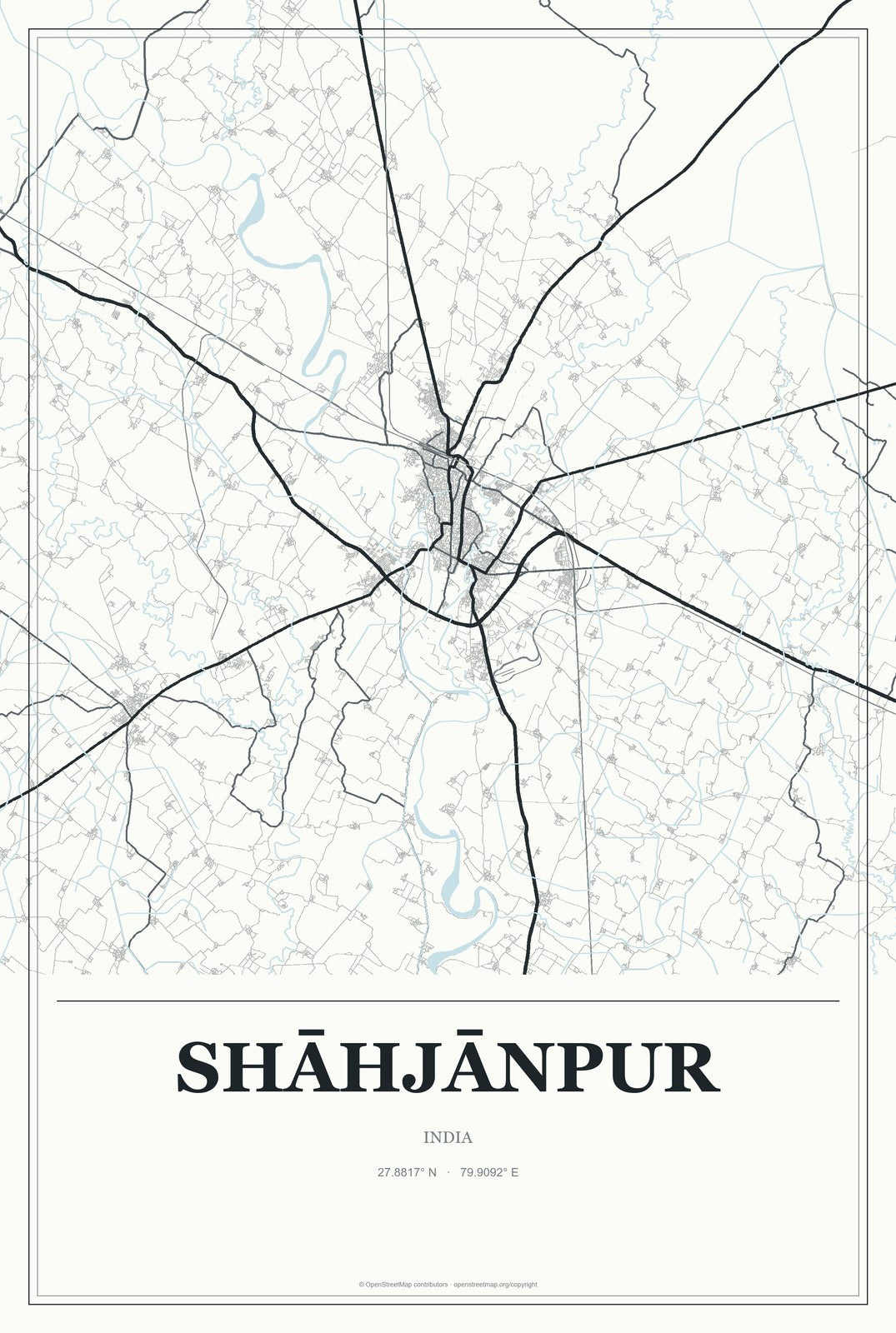 Shāhjānpur, India City Map Aluminum Sign in Gallery Air style