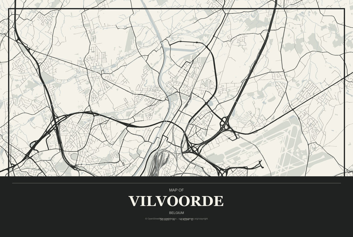 Vilvoorde, Belgium City Map Aluminum Sign in Museum Plaque style
