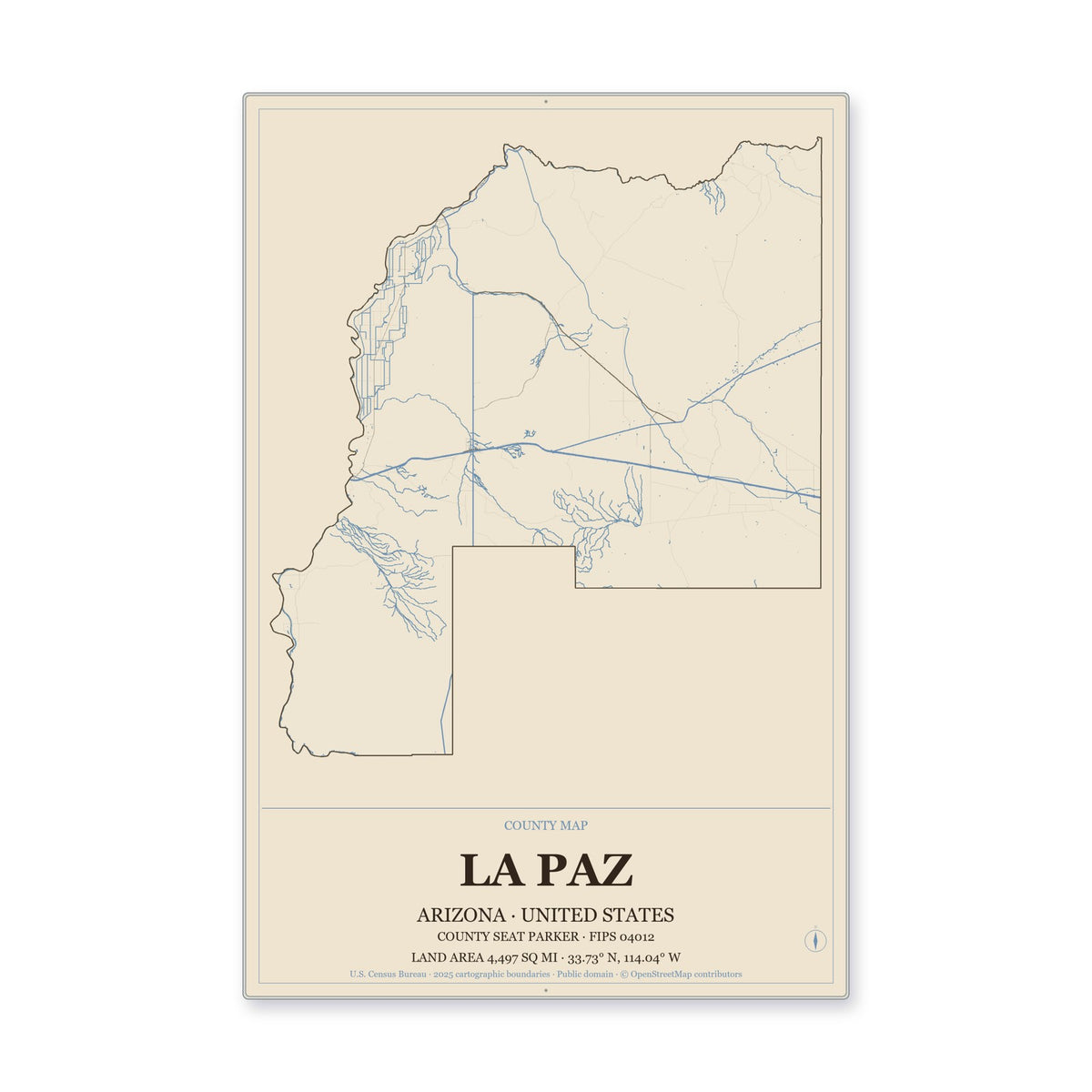 La Paz County, Arizona Map Aluminum Sign in Heritage Nautical style